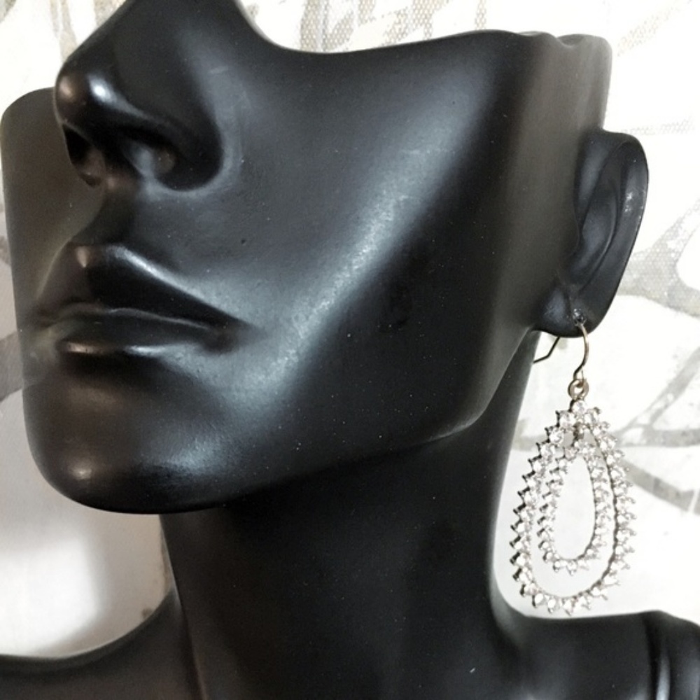 Double Drop Rhinestone Earrings - Picture 3 of 4